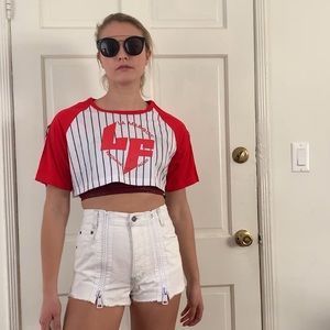 Cropped striped jersey tee from LF